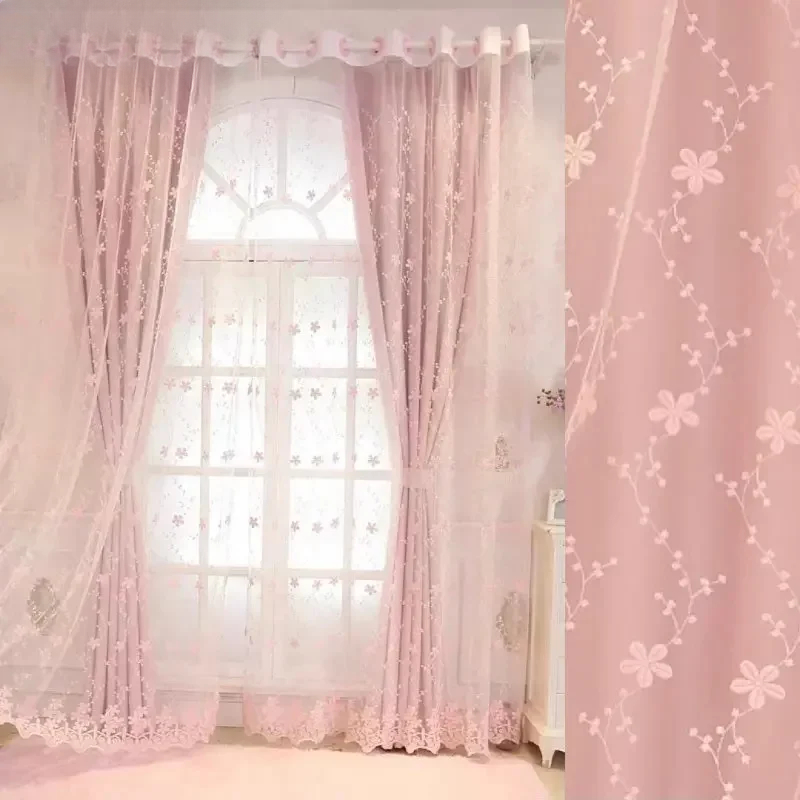 Blackout Curtain Nursery - 1PC Korean Pink Sheer Princess Curtains