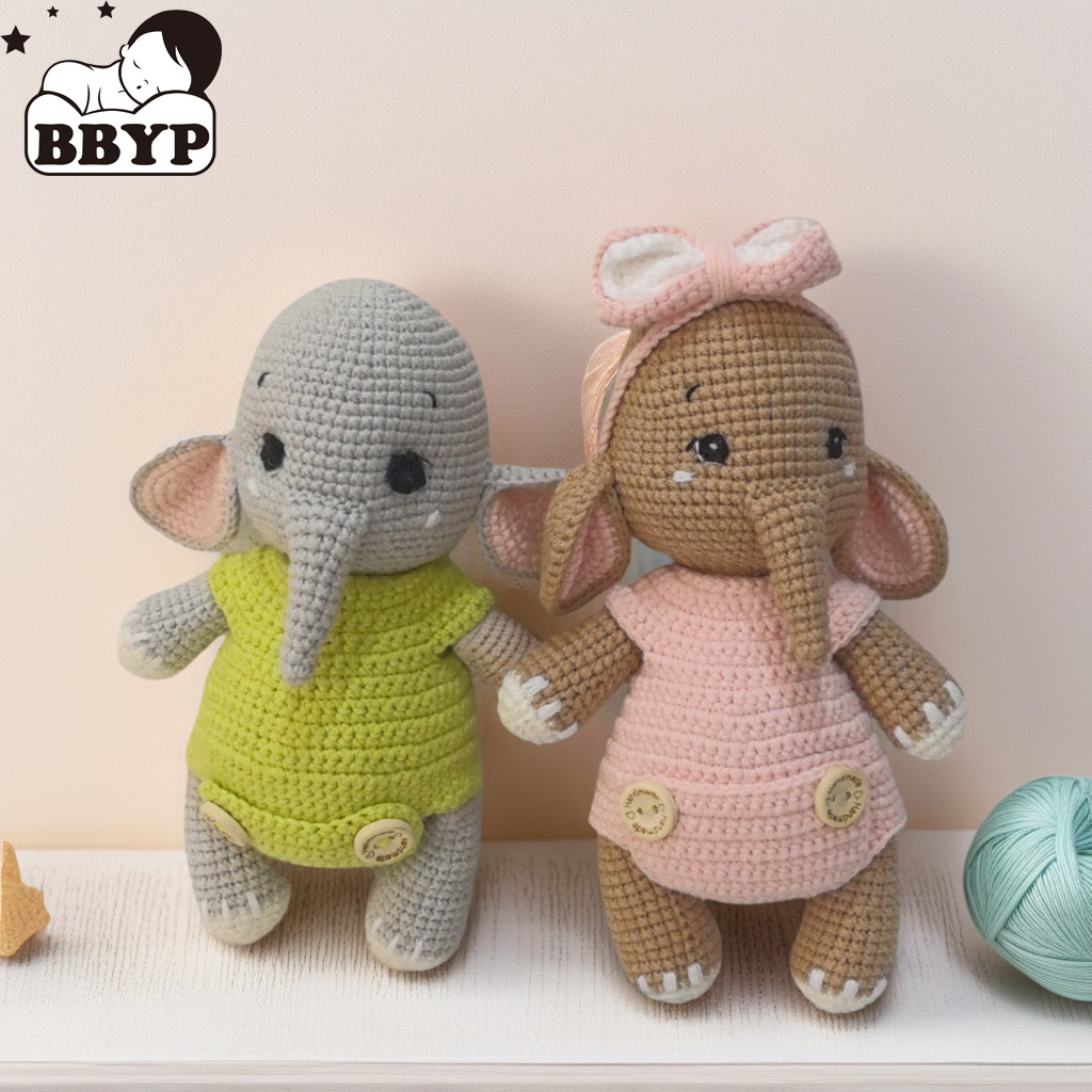 Baby Nursery Game - Handmade Crochet Elephant Couple Plush Toys