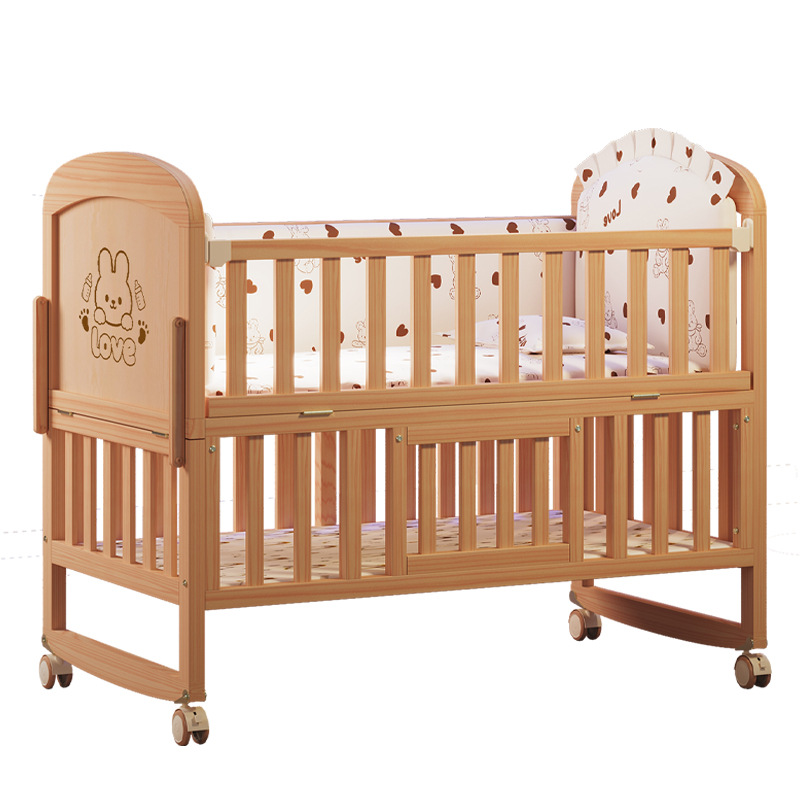 Baby Nursery With Queen Bed - Solid Wood Baby Crib Removable Unpainted