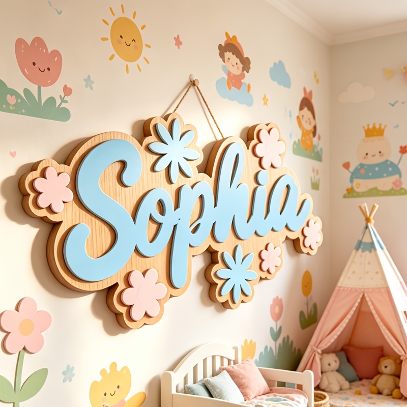 Baby Nursery Toy - Personalized Floral Themed Name Room Sign,