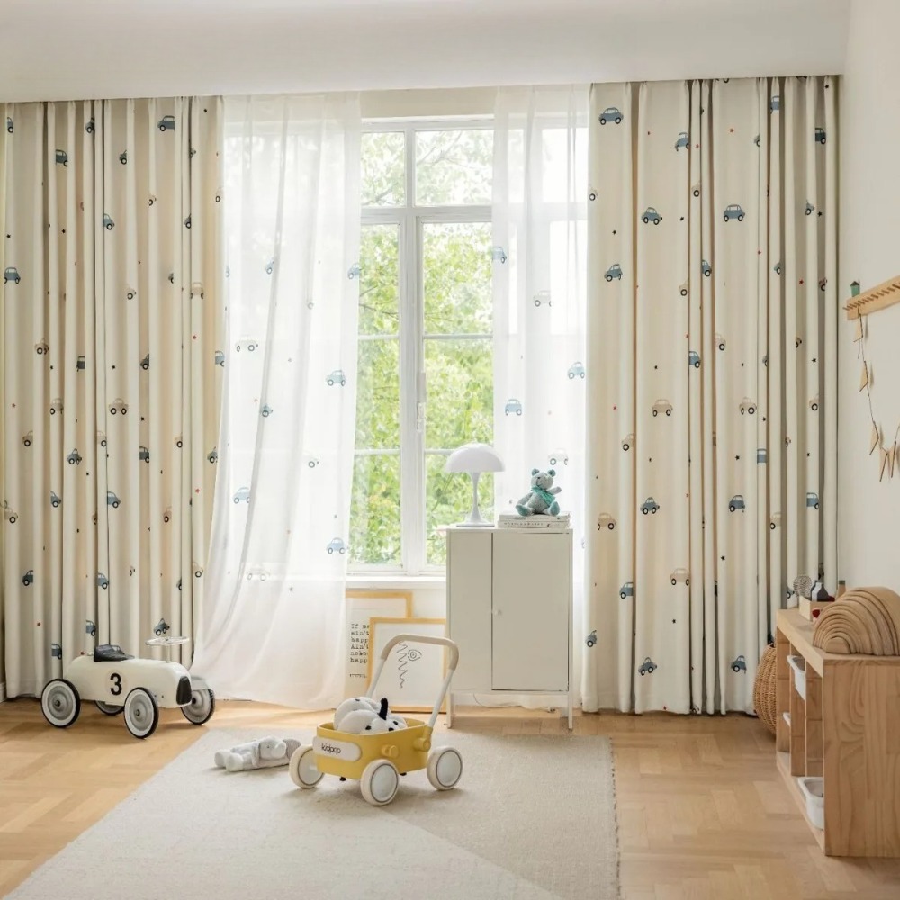 Blackout Curtain Nursery - Modern Children's Room Cartoon Curtains Car