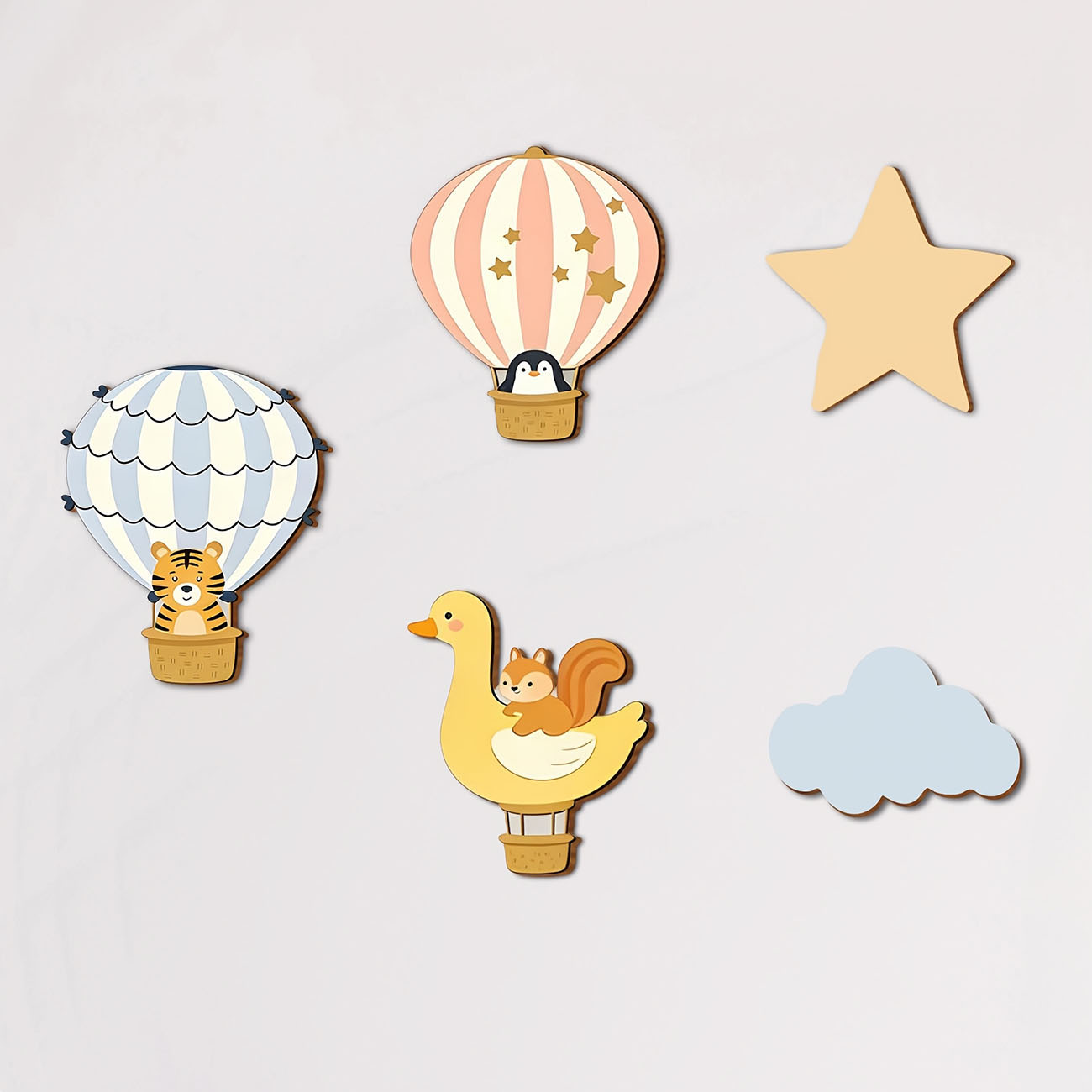 Baby Nursery Labels - 5Pcs Animal Hot Air Balloon Wooden
