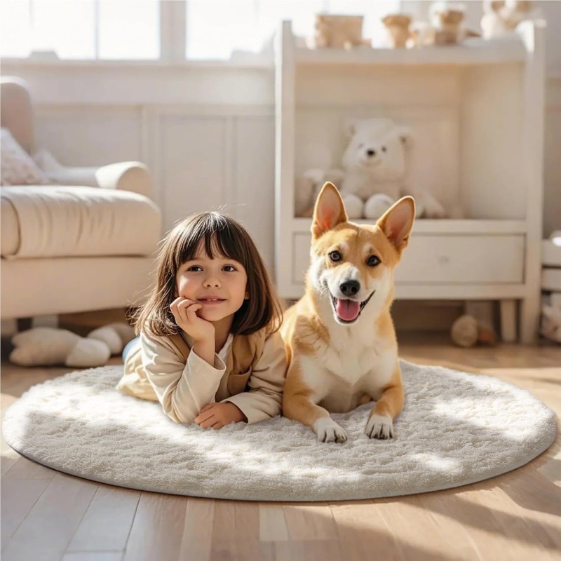 Round Cream White Rug Soft Flu - огляд і ціна Baby Nursery Game
