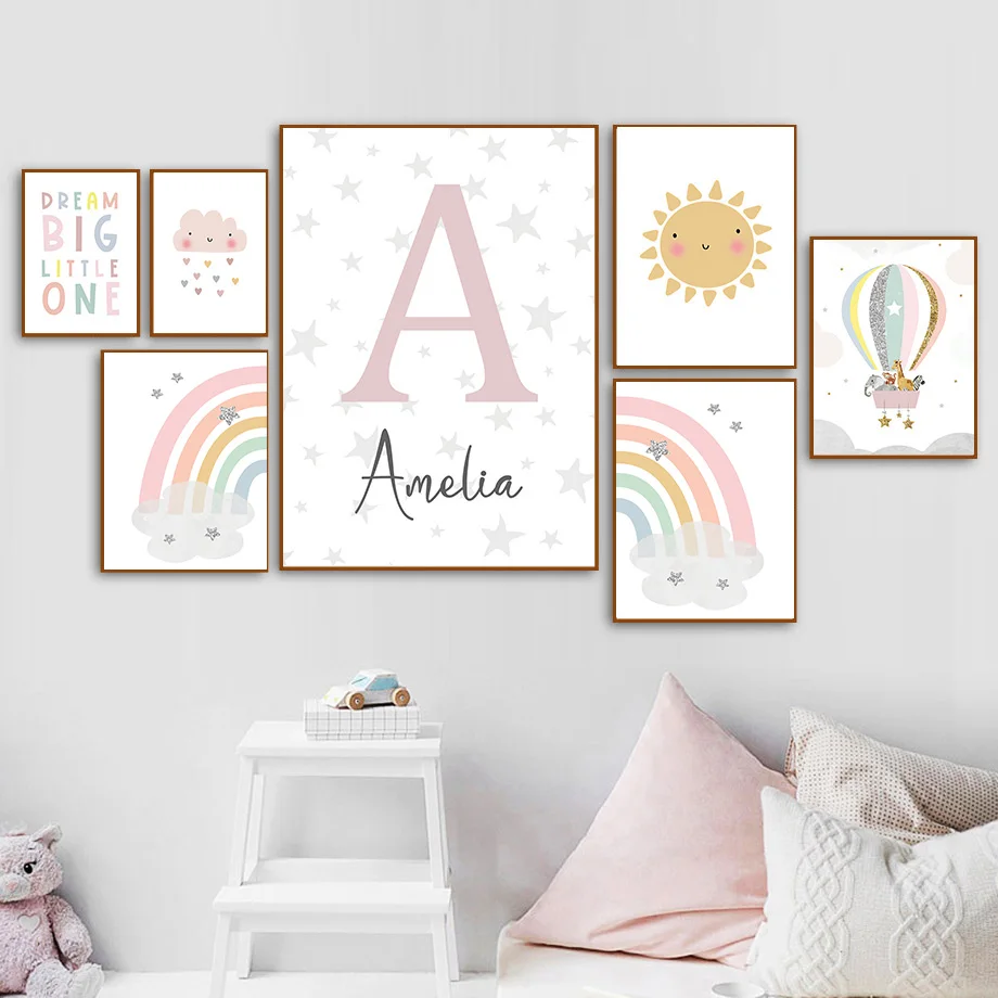 Giraffe Elephant Hot Balloon S - огляд і ціна Baby Name Wall Art