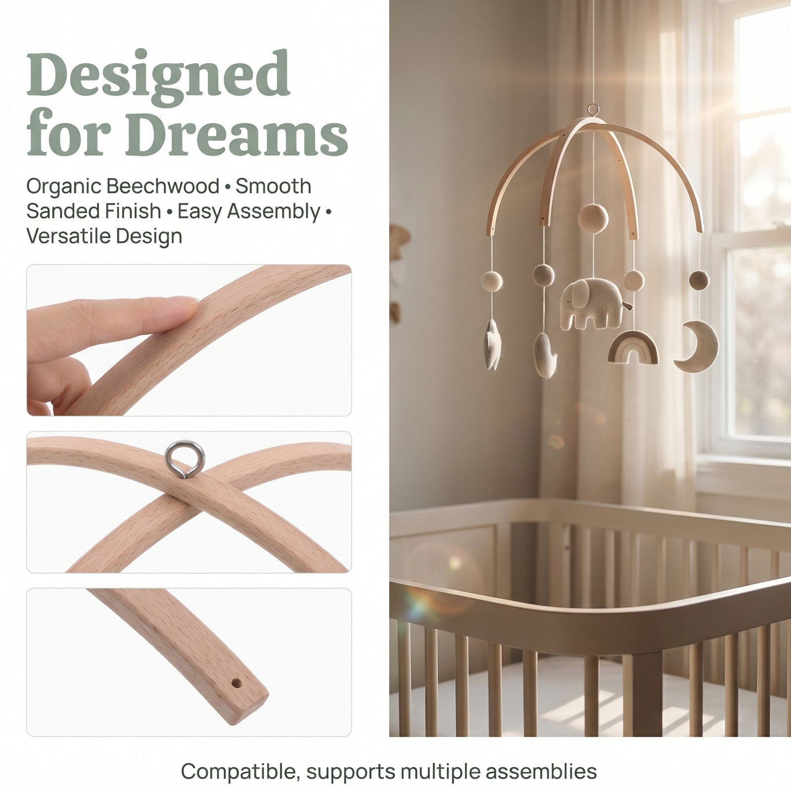 Bamboo Wooden Mobile Frame Nur - огляд і ціна Baby Nursery Hangers