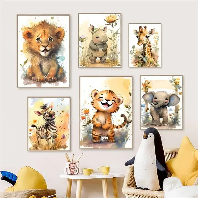 Watercolor Lion Giraffe Tiger  - огляд і ціна Baby Nursery Fabric