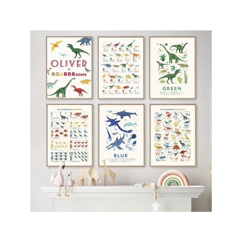 Dinosaur Numbers Educational A - огляд і ціна Baby Name Wall Art