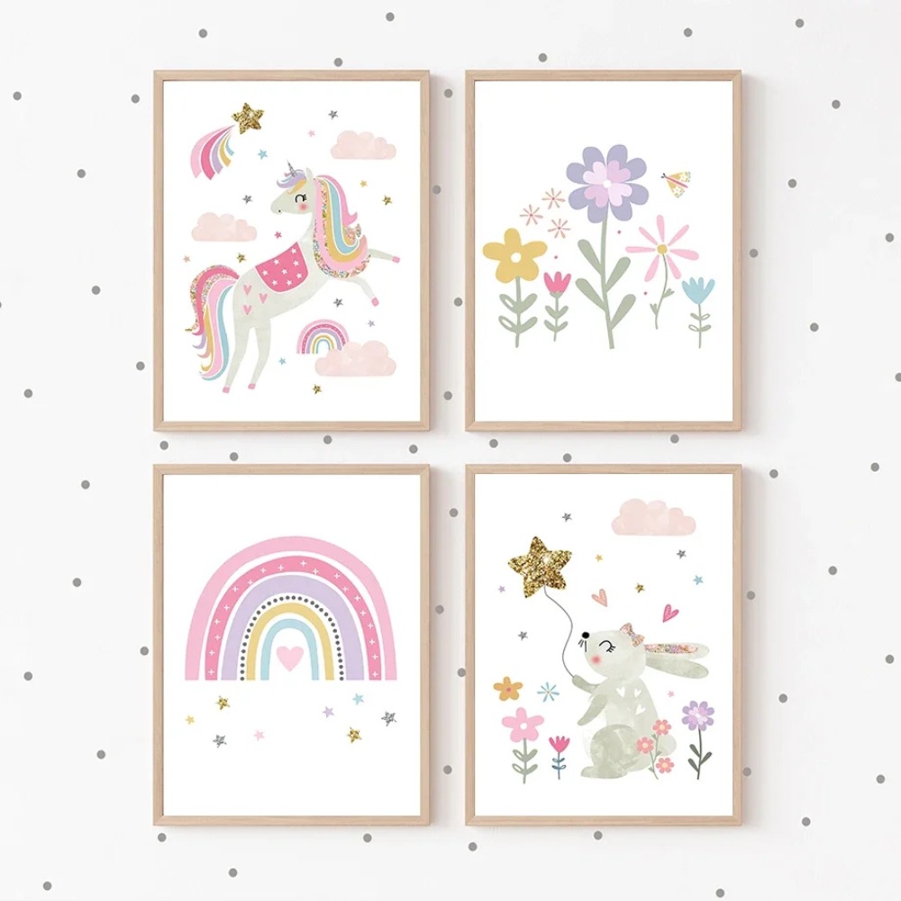 Pink Unicorn Rabbit Rainbow Cl - огляд і ціна Baby Name Wall Art
