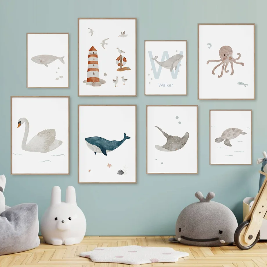 Custom Name Whale Octopus Turt - огляд і ціна Baby Name Wall Art