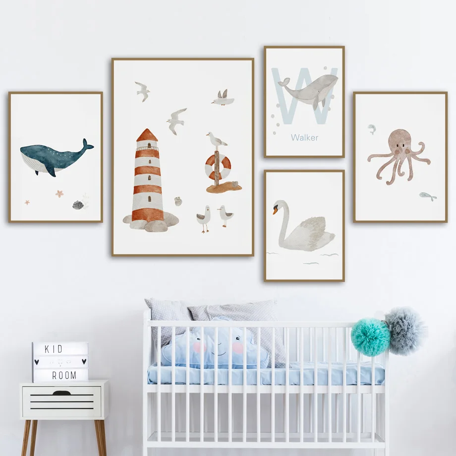 Custom Name Whale Octopus Turt - огляд і ціна Baby Name Wall Art